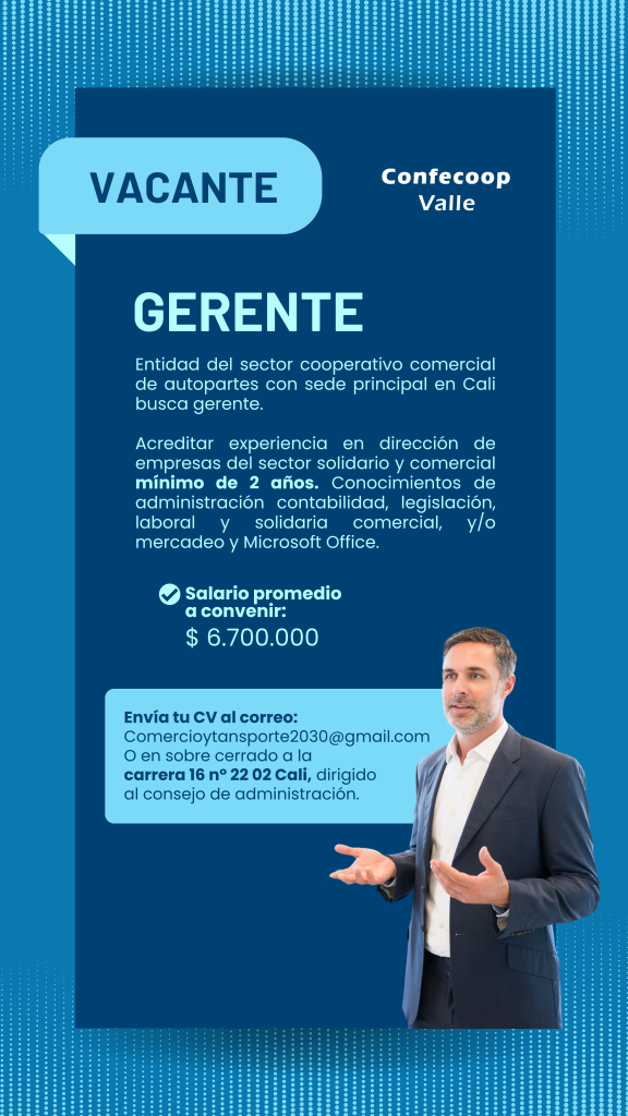 Entidad del sector cooperativo comercial de autopartes con sede principal en Cali requiere para su equipo de trabajo: