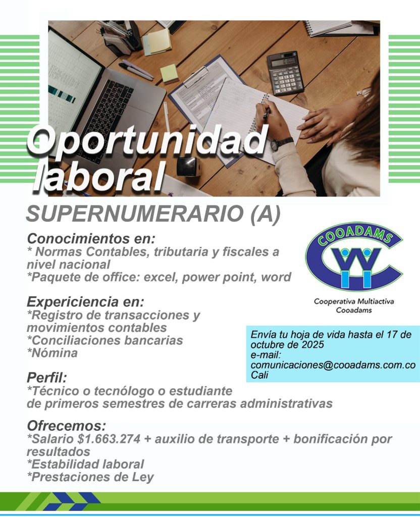 Importante entidad del sector requiere para su equipo de trabajo: